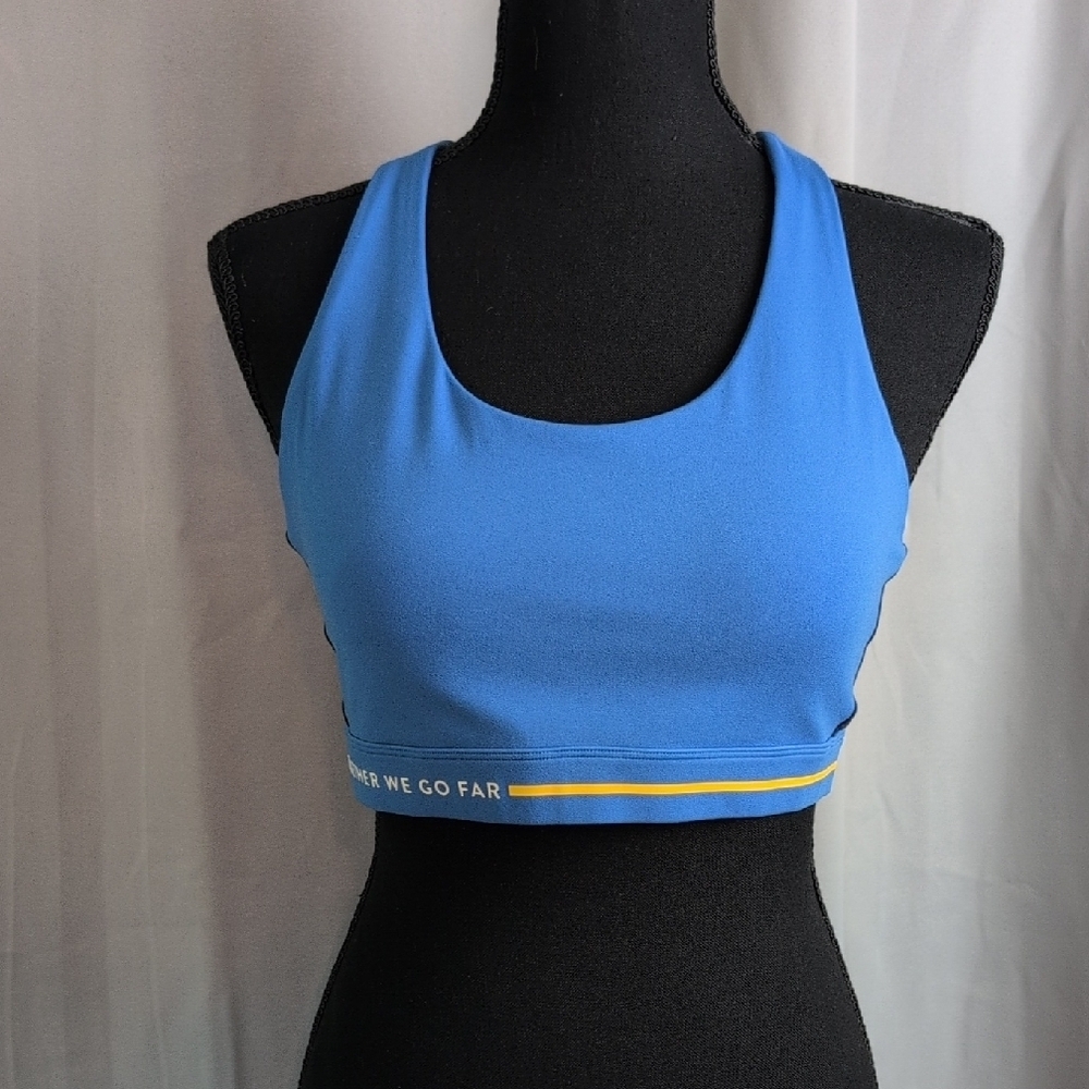 Peloton Blue and Yellow‎ Racerback Sports Bra with Wide Straps